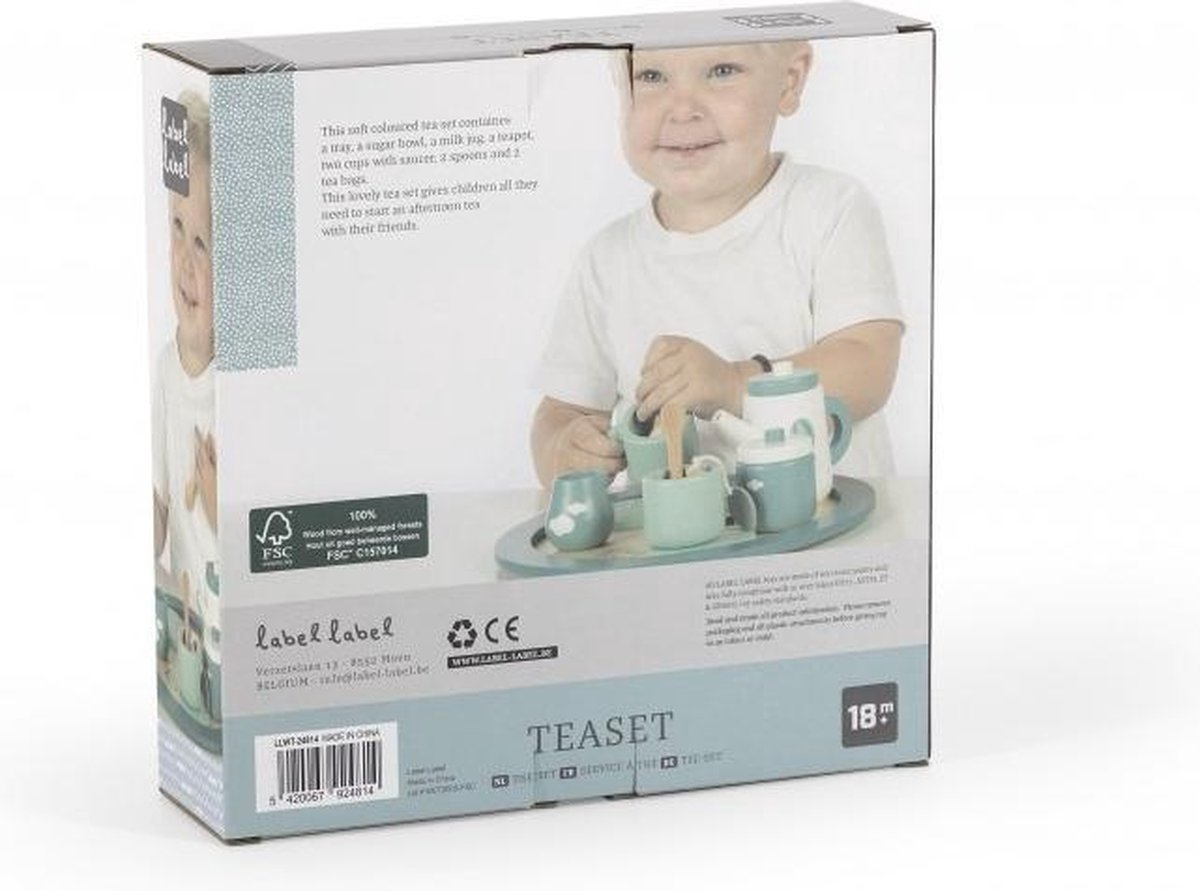 Set da tè con vassoio giocattolo in legno Label Label 