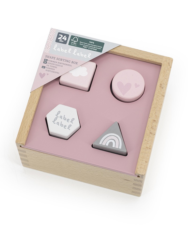 Giocattolo in legno Label Label: scatola per le forme